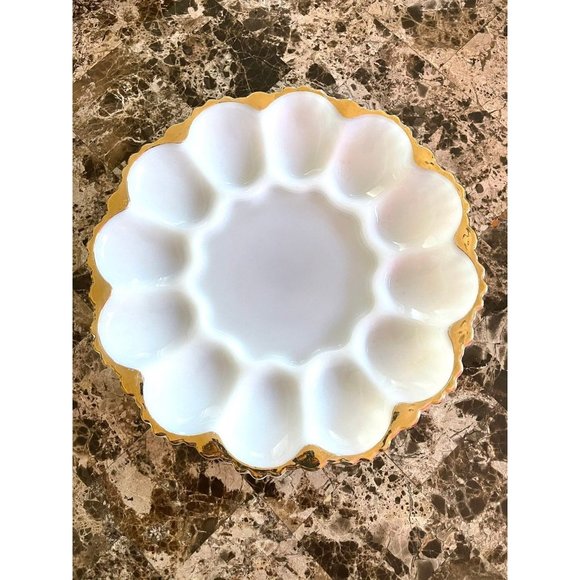 Milk Glass Deviled Egg Plate - Picture 3 of 12
